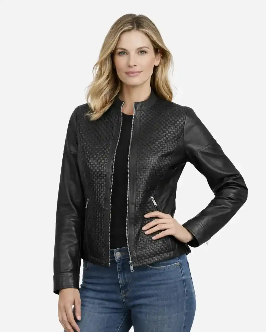Heritage Weave Black Leather Jacket - Glacier Leather