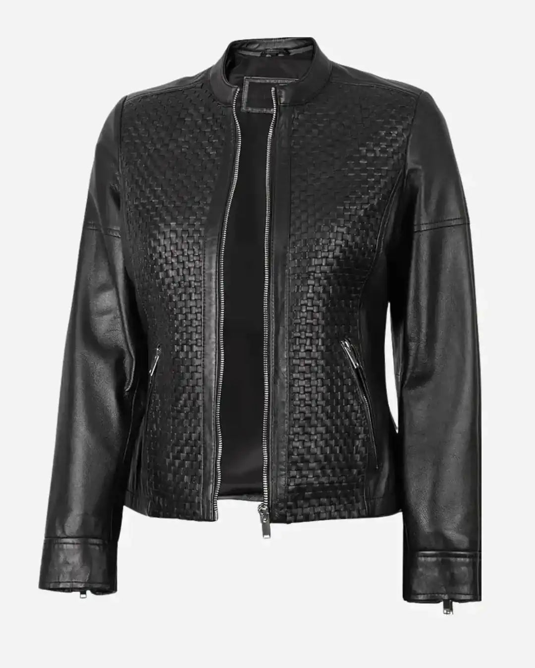 Heritage Weave Black Leather Jacket - Glacier Leather