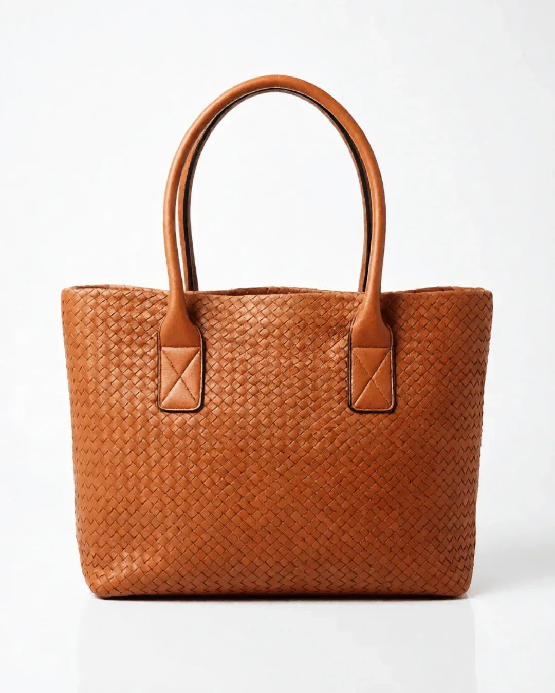 Knitted Cognac Tote Bag - Glacier Leather