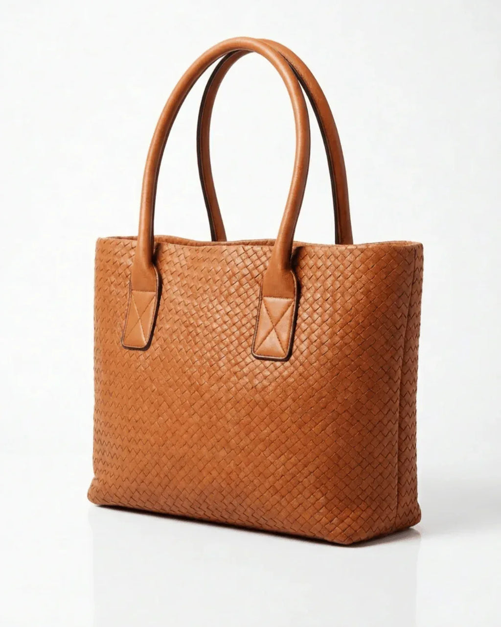 Knitted Cognac Tote Bag - Glacier Leather