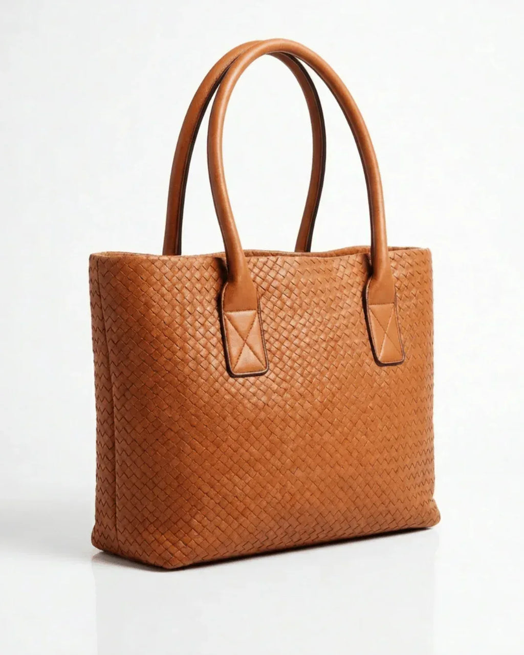 Knitted Cognac Tote Bag - Glacier Leather