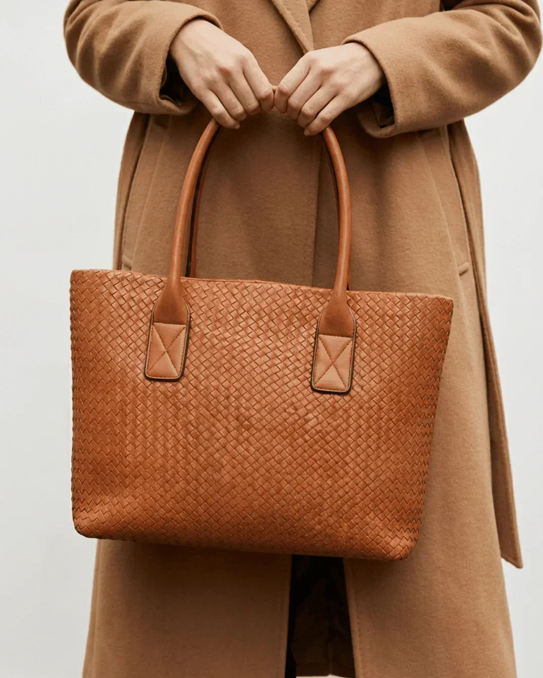 Knitted Cognac Tote Bag - Glacier Leather
