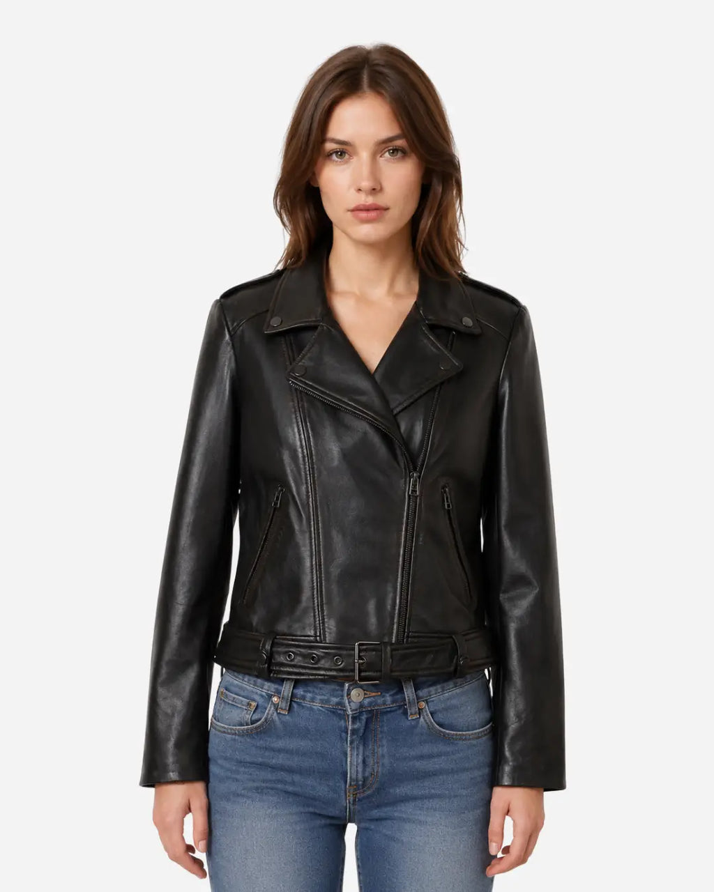 Lambskin leather biker jacket for women with free shipping 