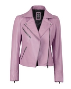 Pink Women Biker Real Leather Jacket