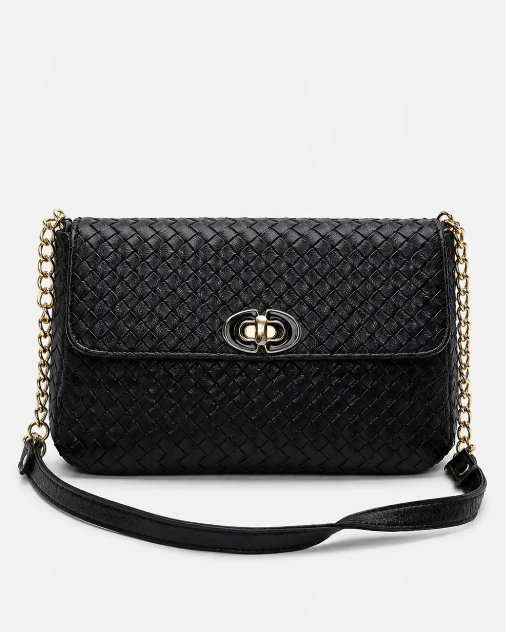 Pelle Intrecciata Shoulder Bag - Black