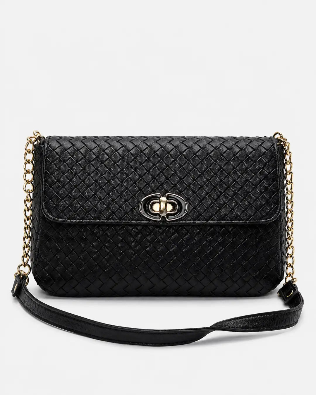 Pelle Intrecciata Shoulder Bag - Black