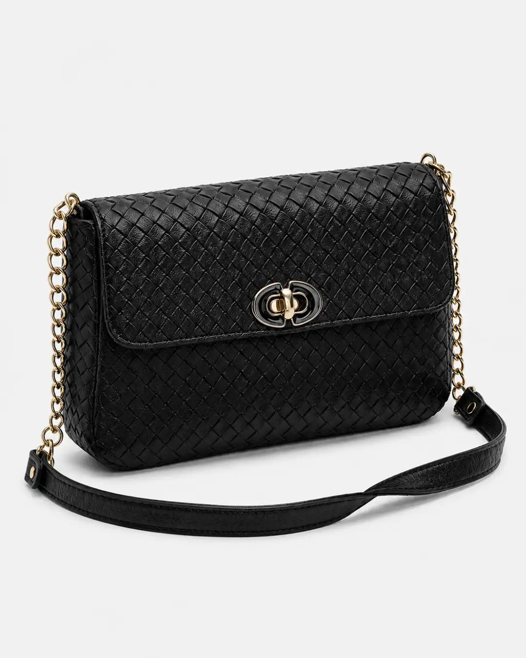 Pelle Intrecciata Shoulder Bag - Black