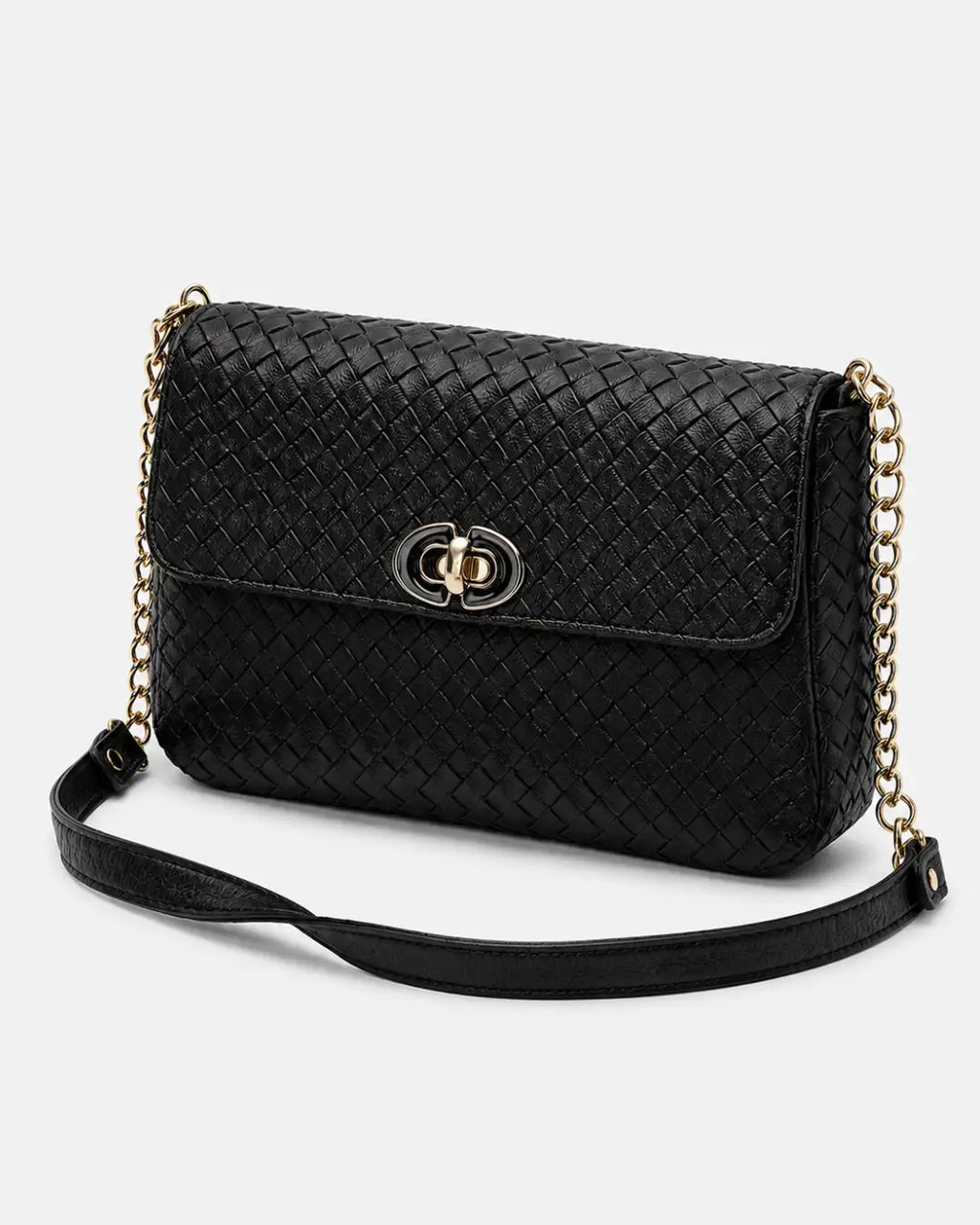 Pelle Intrecciata Shoulder Bag - Black