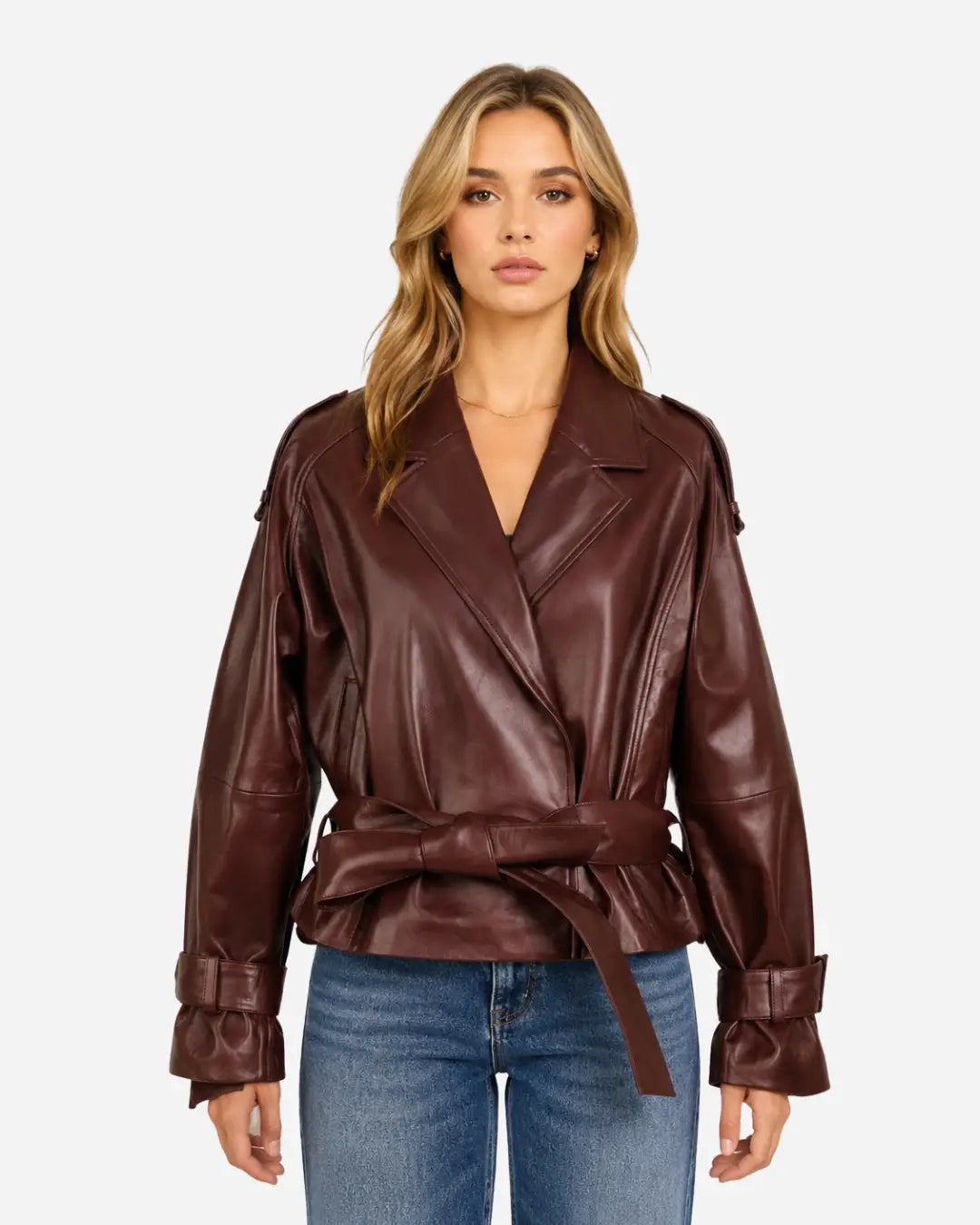 Ravenfield Belted Burgundy Leather Jacket