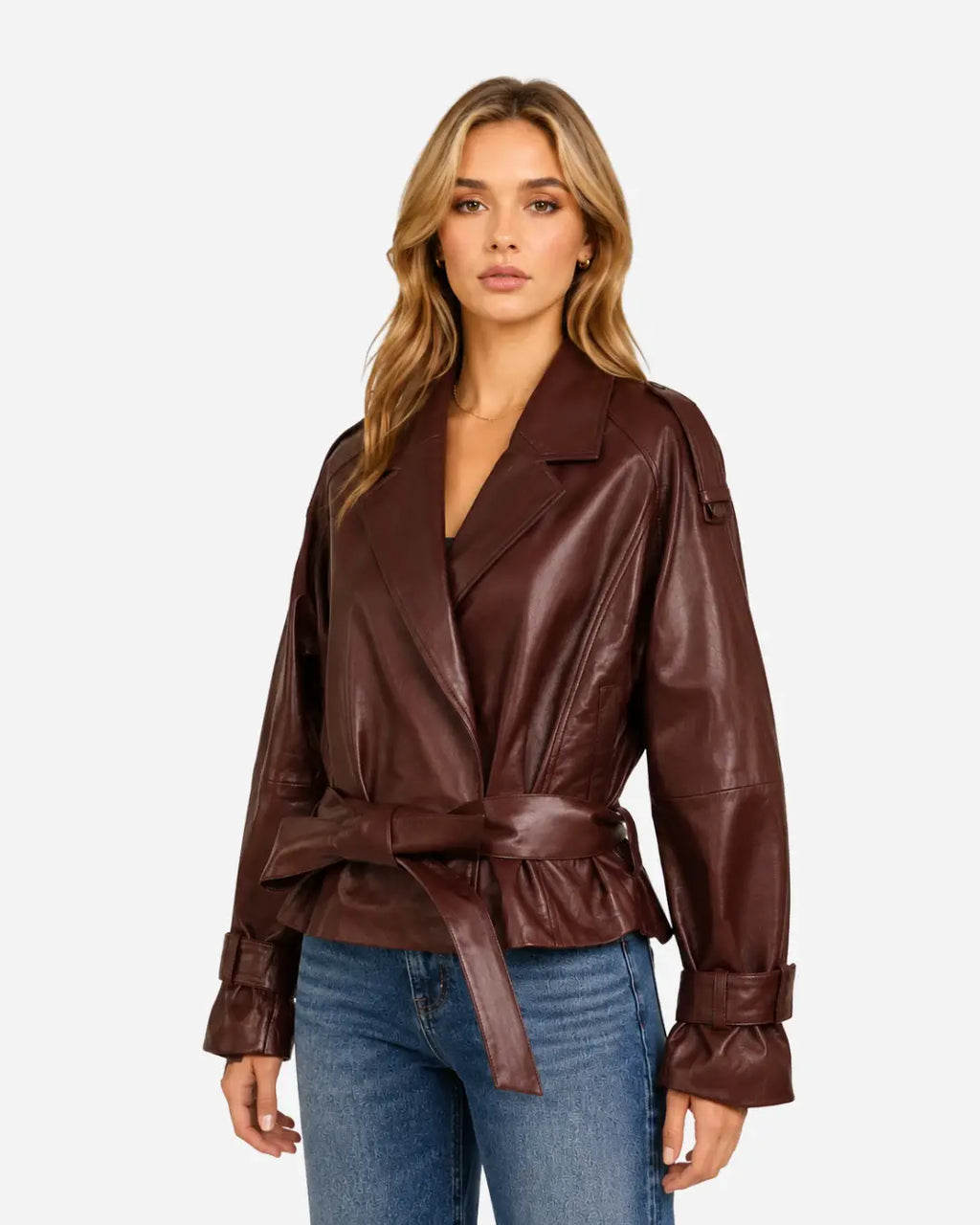 Ravenfield Belted Burgundy Leather Jacket