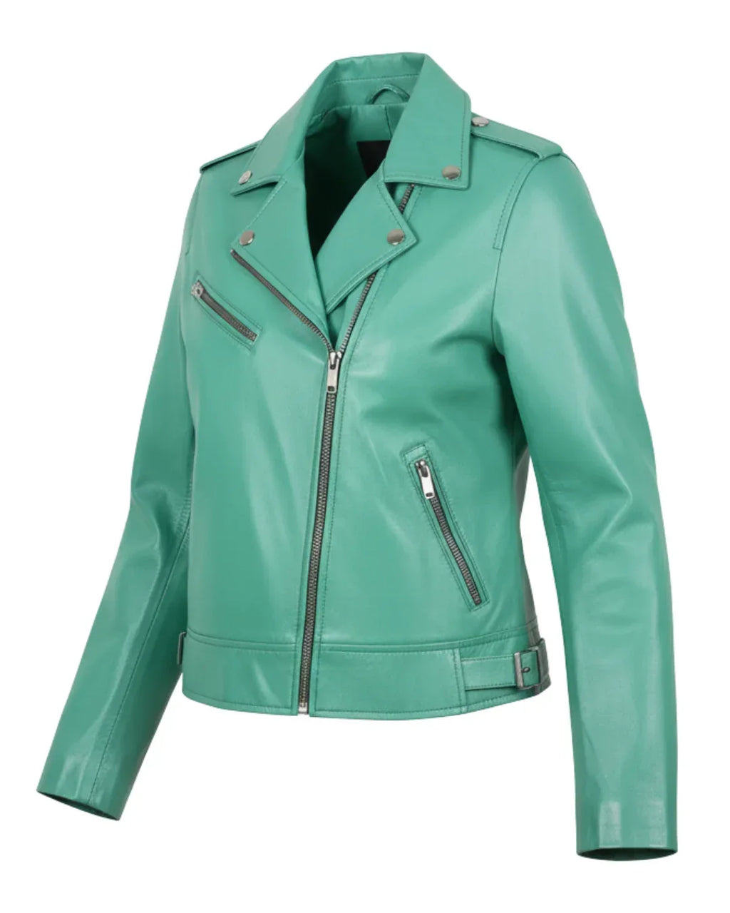 Sea Green Women Biker Real Leather Jacket - Glacier Leather