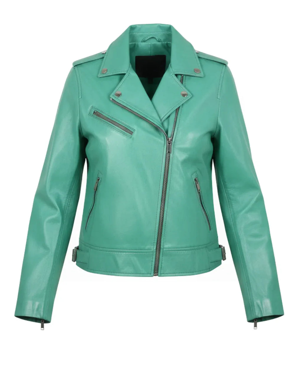 Sea Green Women Biker Real Leather Jacket - Glacier Leather