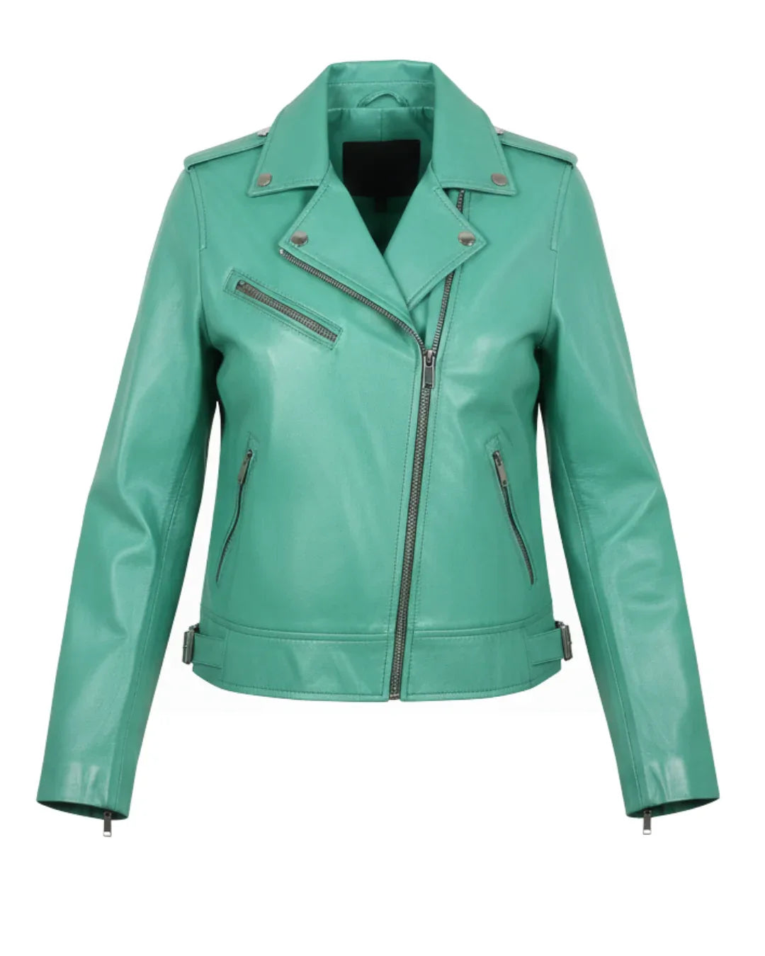 Sea Green Women Biker Real Leather Jacket - Glacier Leather