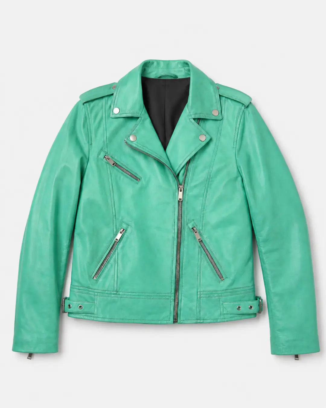 Sea Green Women Biker Real Leather Jacket