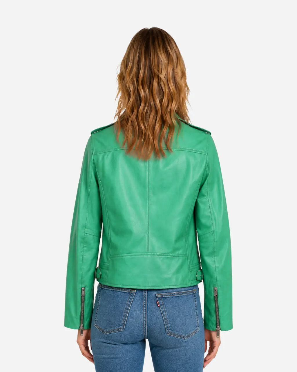 Sea Green Women Biker Real Leather Jacket