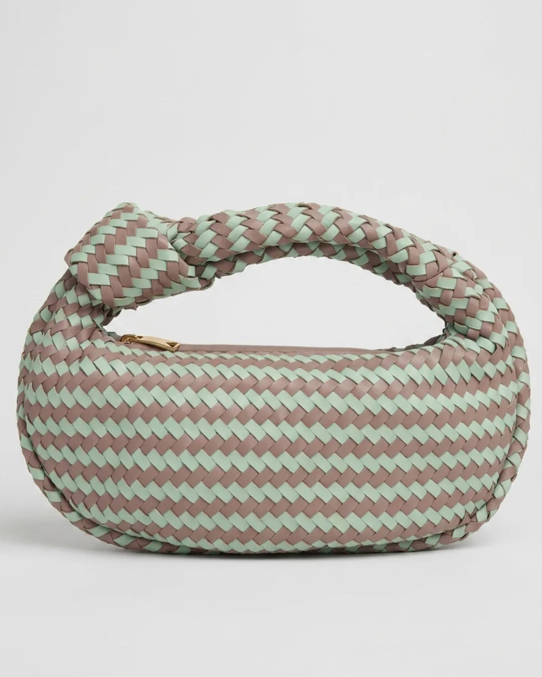 Signature Weave Leather Bag - Green & Brown
