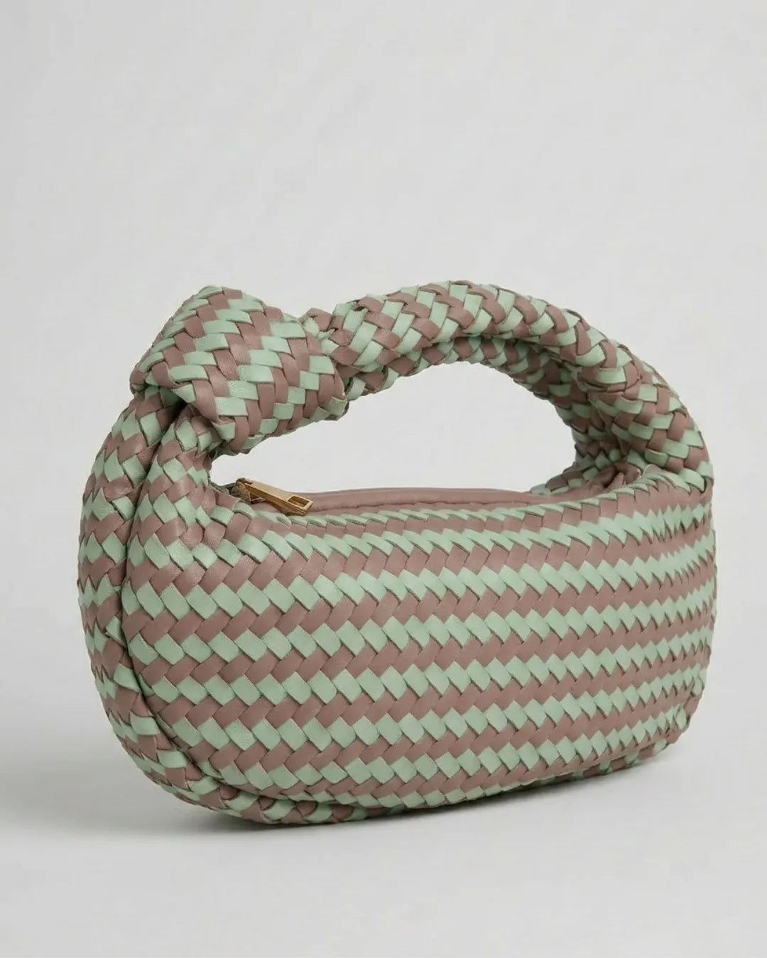 Signature Weave Leather Bag - Green & Brown