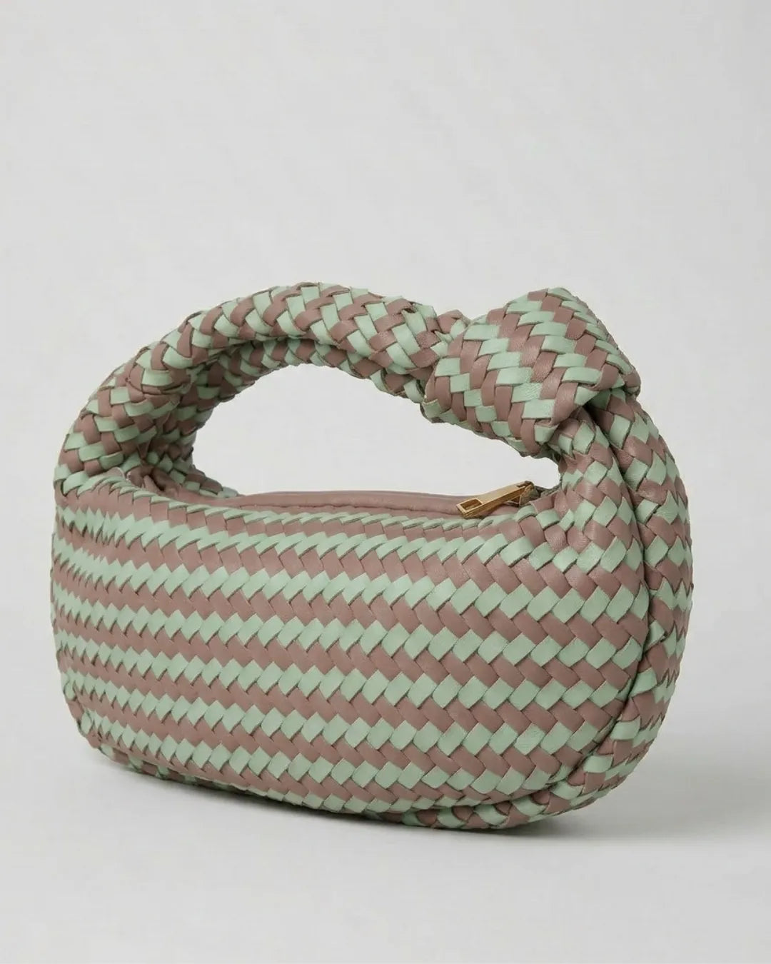 Signature Weave Leather Bag - Green & Brown