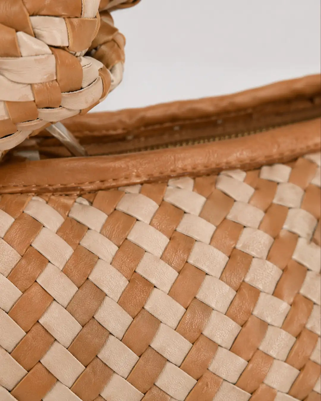 Signature Weave Leather Bag - Coffee & Dark Brown