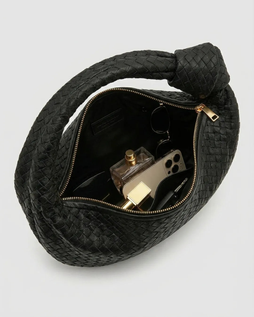 Signature Weave Leather Bag - Black