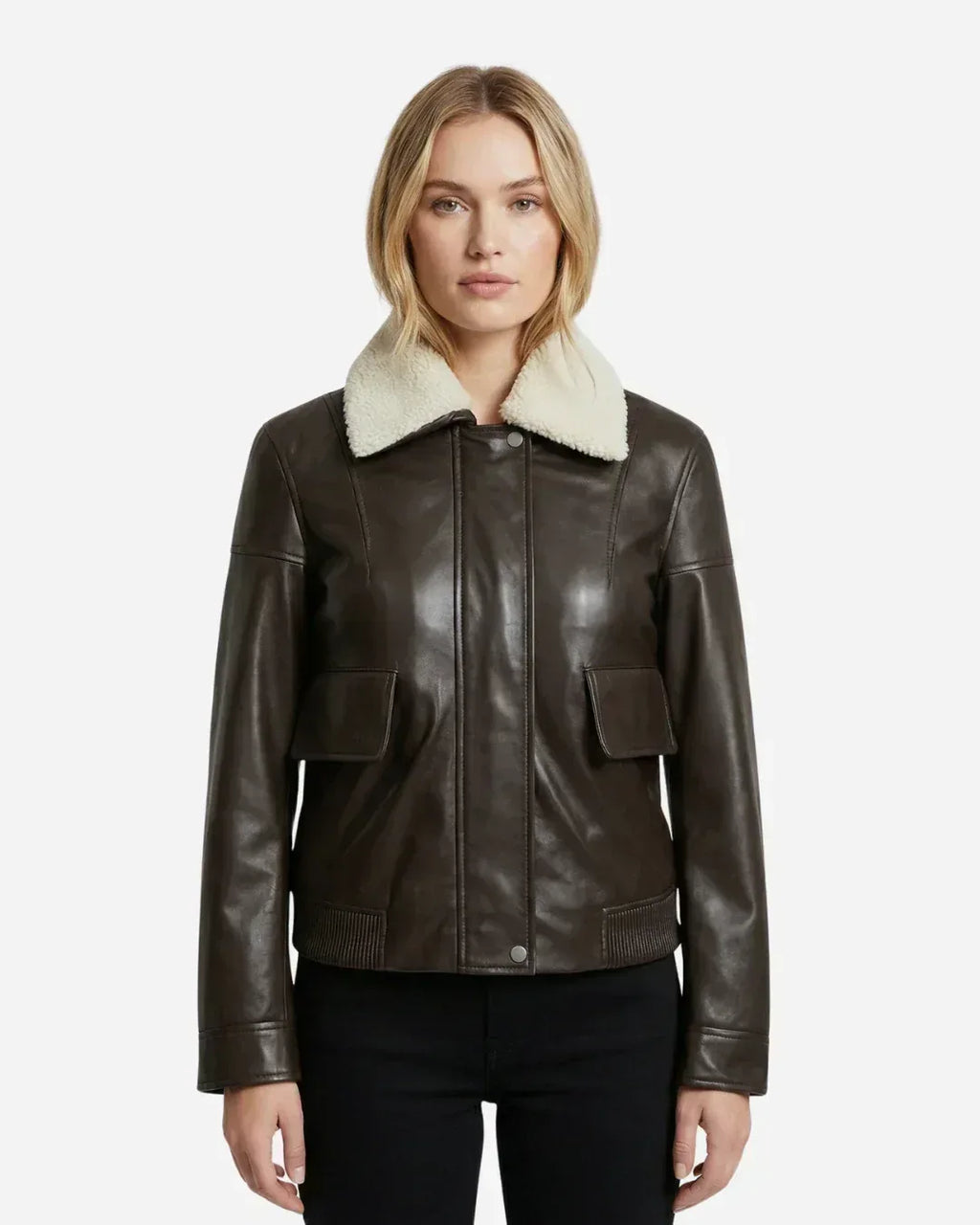 Women’s Brown Urban Shearling Collar Jacket – Glacier Leather