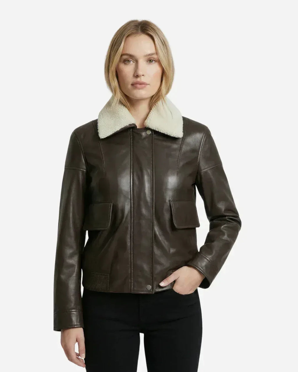 Women’s Brown Urban Shearling Collar Jacket – Glacier Leather