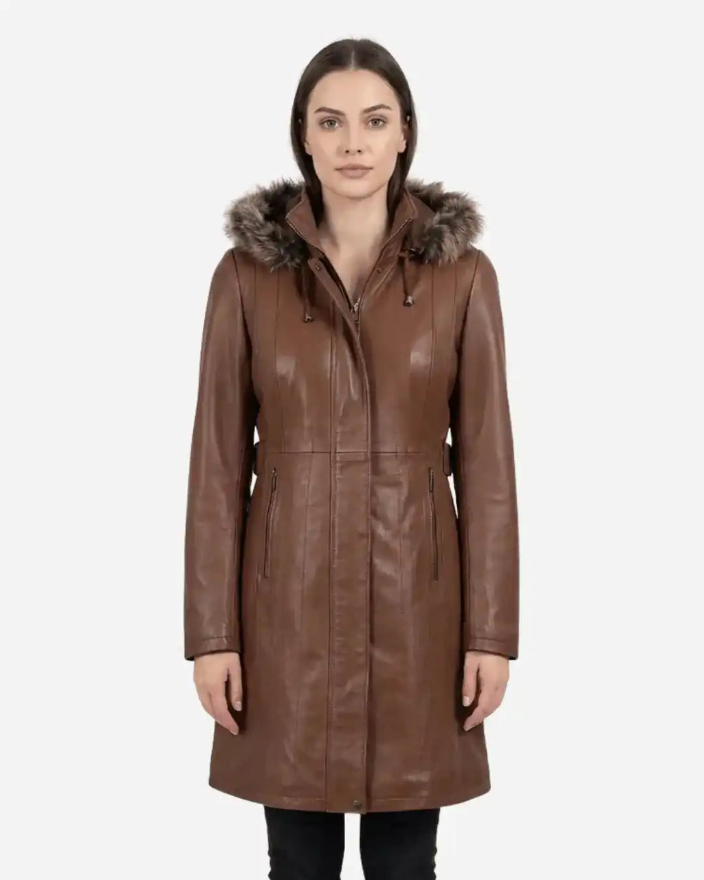 Women's Valencia Women Lambskin Brown Long Jacket