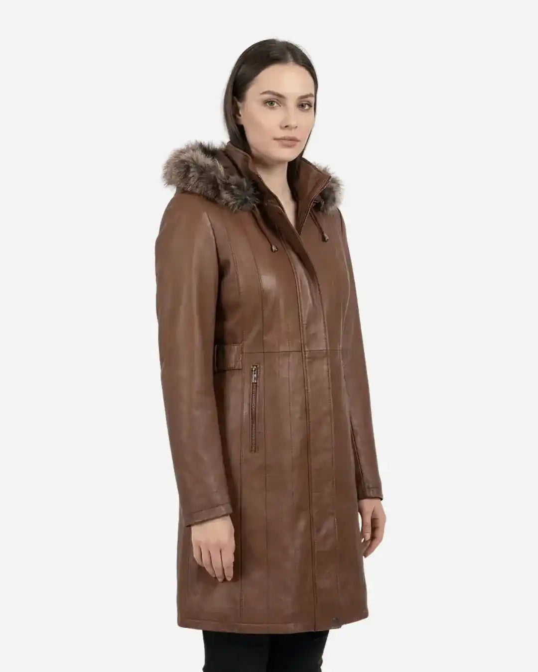 Women's Valencia Women Lambskin Brown Long Jacket