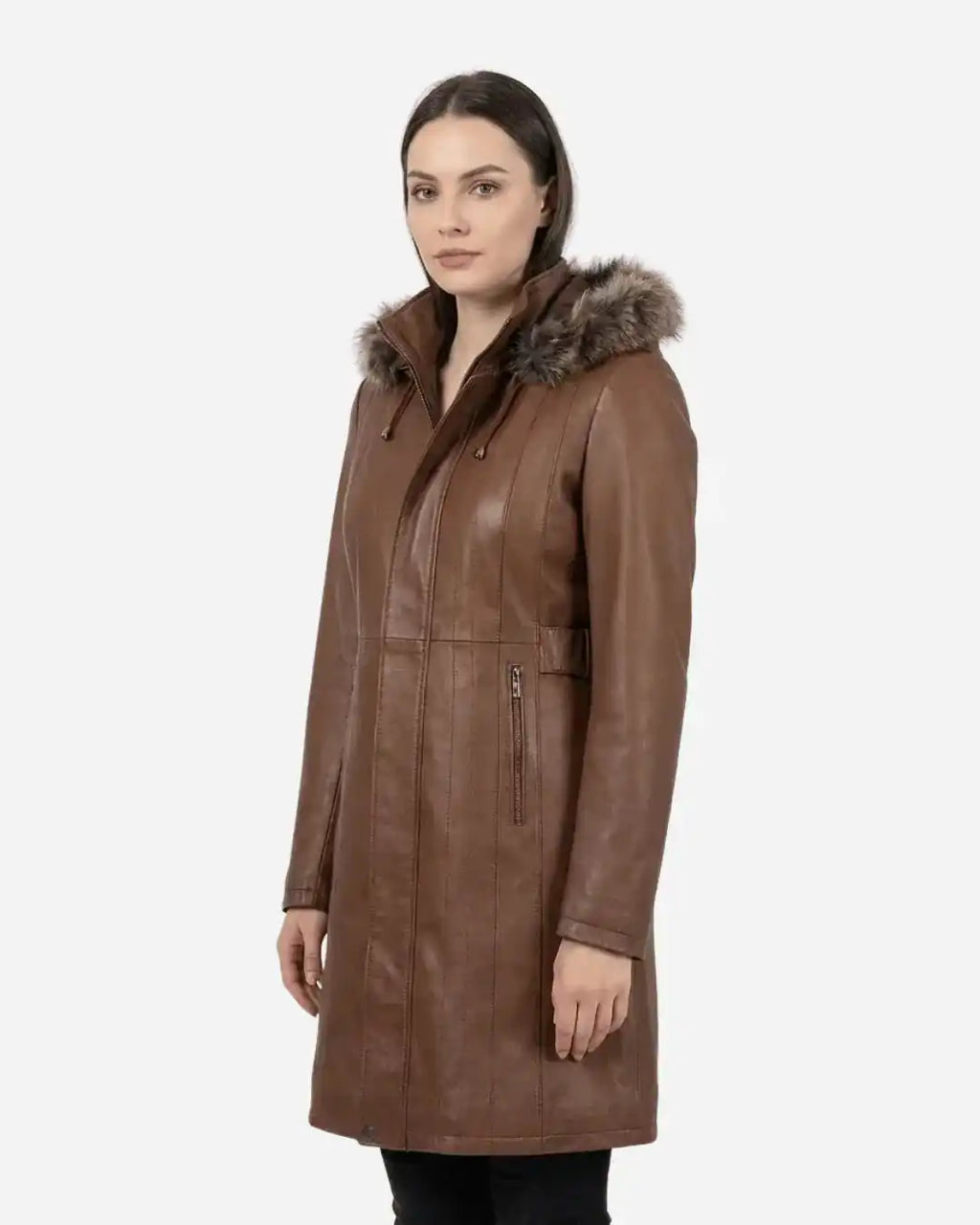 Women's Valencia Women Lambskin Brown Long Jacket
