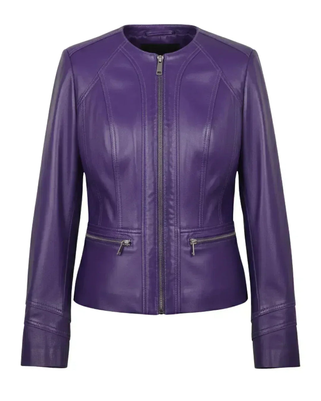 Women's Azure Curve Purple Leather Jacket - Glacier Leather
