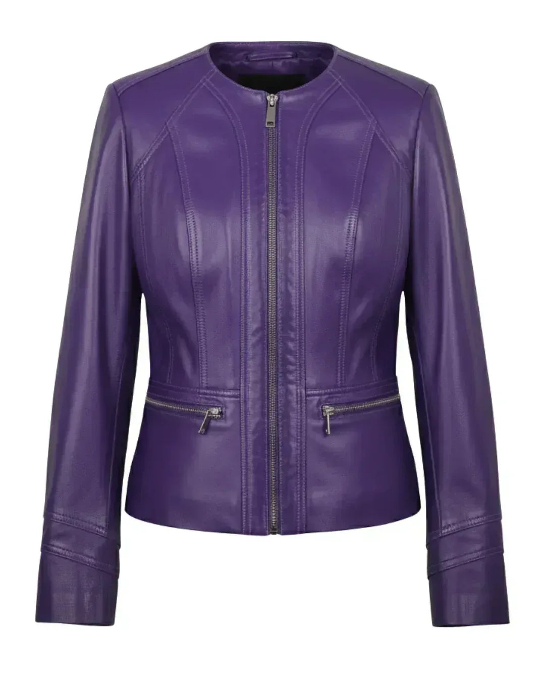Women's Azure Curve Purple Leather Jacket - Glacier Leather
